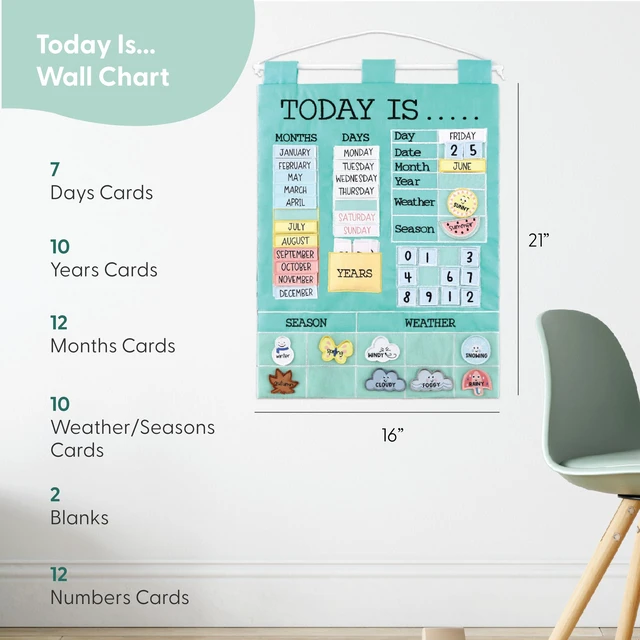 Alt view image 2 of 6 - Learning Calendar Wall Chart - Homeschool Supplies, Interactive Pocket Chart for Toddlers & Kids - Preschool Learning Activity Board, Circle Time Board for Classroom - Today is