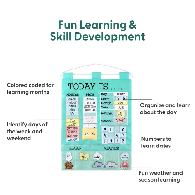 Alt view image 4 of 6 - Learning Calendar Wall Chart - Homeschool Supplies, Interactive Pocket Chart for Toddlers & Kids - Preschool Learning Activity Board, Circle Time Board for Classroom - Today is