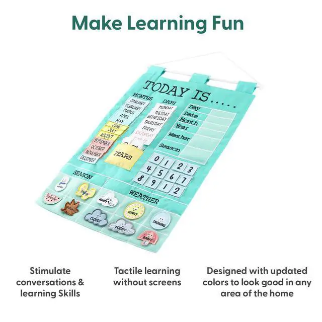 Alt view image 5 of 6 - Learning Calendar Wall Chart - Homeschool Supplies, Interactive Pocket Chart for Toddlers & Kids - Preschool Learning Activity Board, Circle Time Board for Classroom - Today is