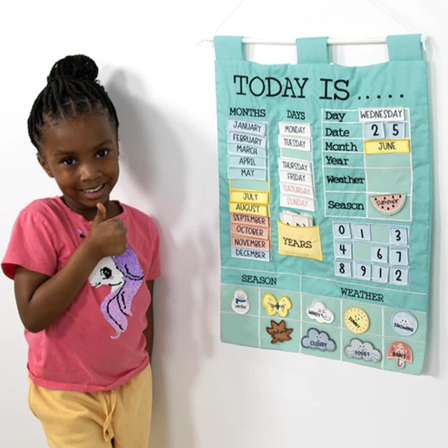 Alt view image 6 of 6 - Learning Calendar Wall Chart - Homeschool Supplies, Interactive Pocket Chart for Toddlers & Kids - Preschool Learning Activity Board, Circle Time Board for Classroom - Today is