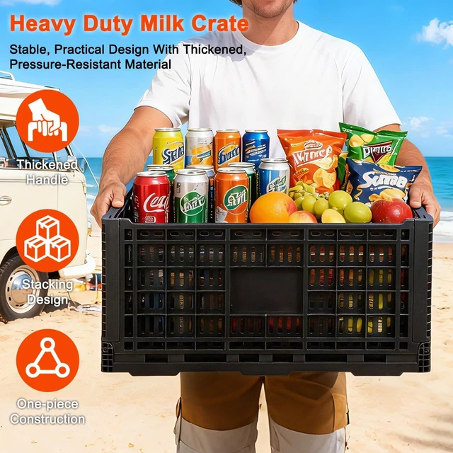 Alt view image 6 of 7 - 72L Collapsible Milk Crate with Handles, Large Plastic Crate, Heavy Duty Folding Storage Crates for Home Organizing, Tools, Books, Camping & Transport