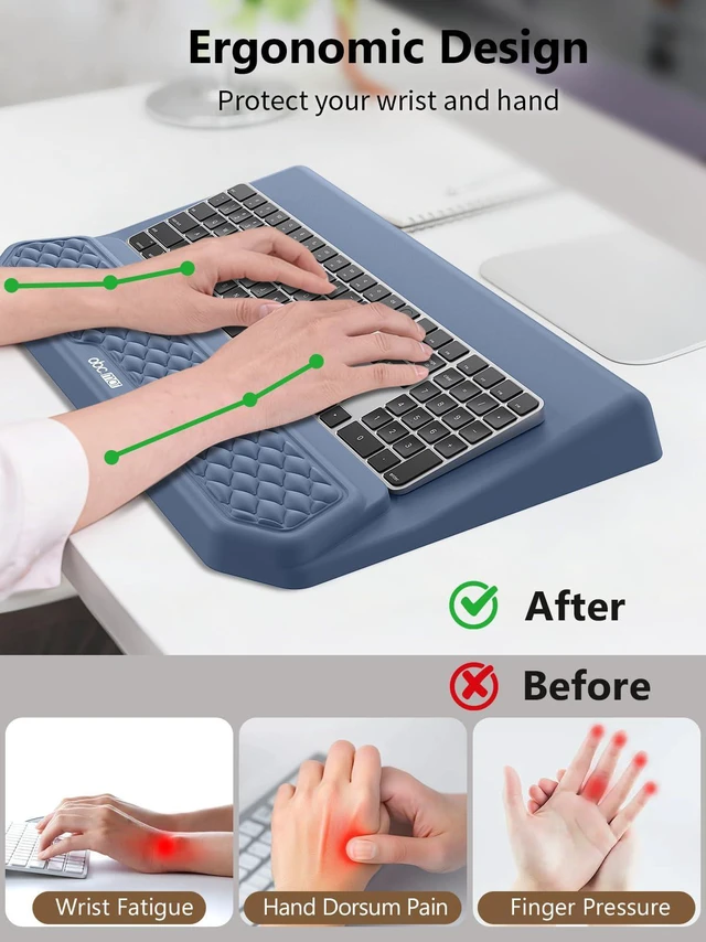 Alt view image 2 of 7 - 2-in-1 Ergonomic Keyboard Stand with Wrist Rest, Blue Comfy Keyboard Riser Holder with Massage Design, Non-Slip Base, Pain Relief for Typing