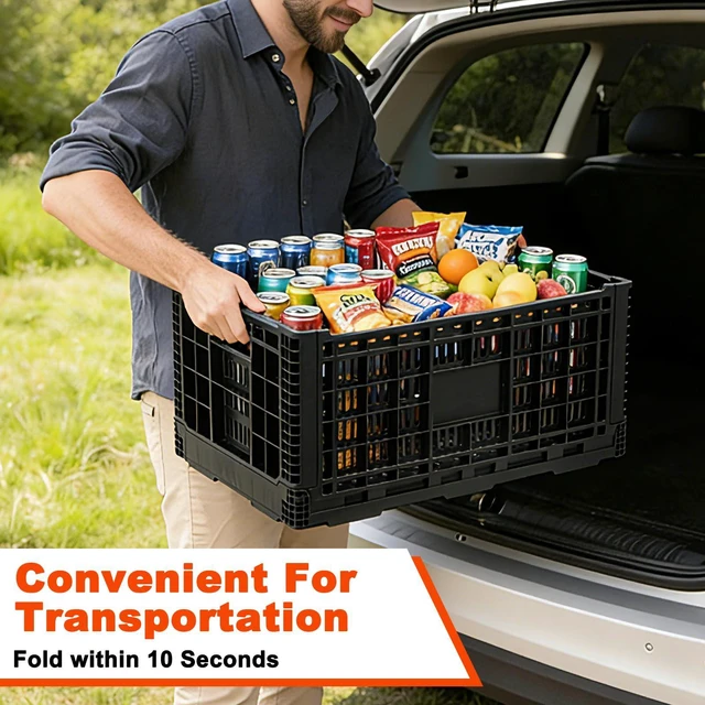 Alt view image 7 of 7 - 72L Collapsible Milk Crate with Handles, Large Plastic Crate, Heavy Duty Folding Storage Crates for Home Organizing, Tools, Books, Camping & Transport