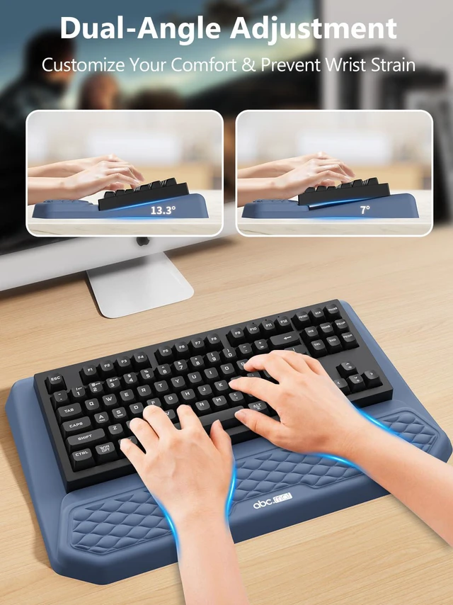 Alt view image 3 of 7 - 2-in-1 Ergonomic Keyboard Stand with Wrist Rest, Blue Comfy Keyboard Riser Holder with Massage Design, Non-Slip Base, Pain Relief for Typing