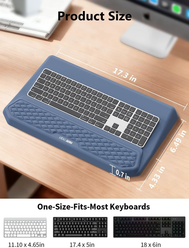 Alt view image 4 of 7 - 2-in-1 Ergonomic Keyboard Stand with Wrist Rest, Blue Comfy Keyboard Riser Holder with Massage Design, Non-Slip Base, Pain Relief for Typing