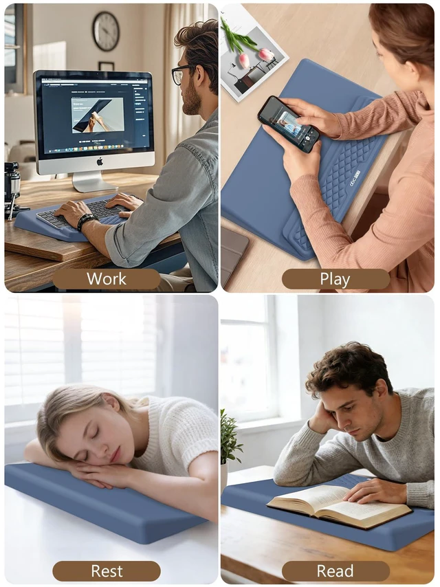 Alt view image 7 of 7 - 2-in-1 Ergonomic Keyboard Stand with Wrist Rest, Blue Comfy Keyboard Riser Holder with Massage Design, Non-Slip Base, Pain Relief for Typing