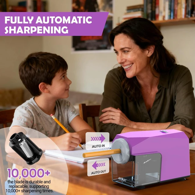 Alt view image 2 of 7 - Electric Pencil Sharpener, Fast & Hands-Free, 10K+ Uses, 5 Nibs, Fully Automatic Pencil Sharpener for Classroom, Heavy Duty Sharpeners for No.2/Jumbo/Colored Pencils (6.5-10.5mm) US Plug(120V)