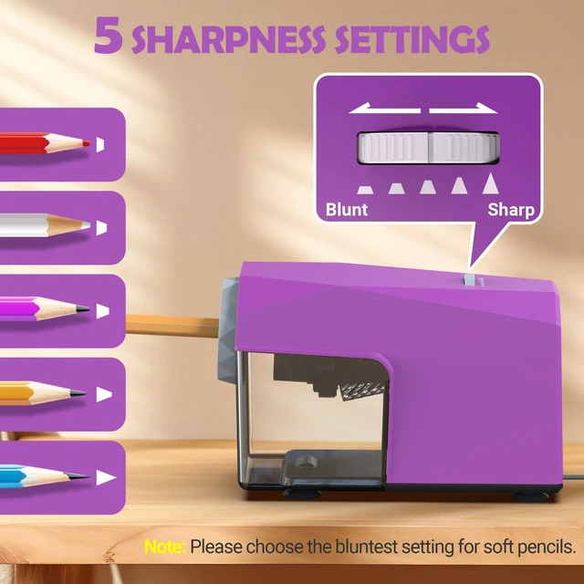 Alt view image 5 of 7 - Electric Pencil Sharpener, Fast & Hands-Free, 10K+ Uses, 5 Nibs, Fully Automatic Pencil Sharpener for Classroom, Heavy Duty Sharpeners for No.2/Jumbo/Colored Pencils (6.5-10.5mm) US Plug(120V)