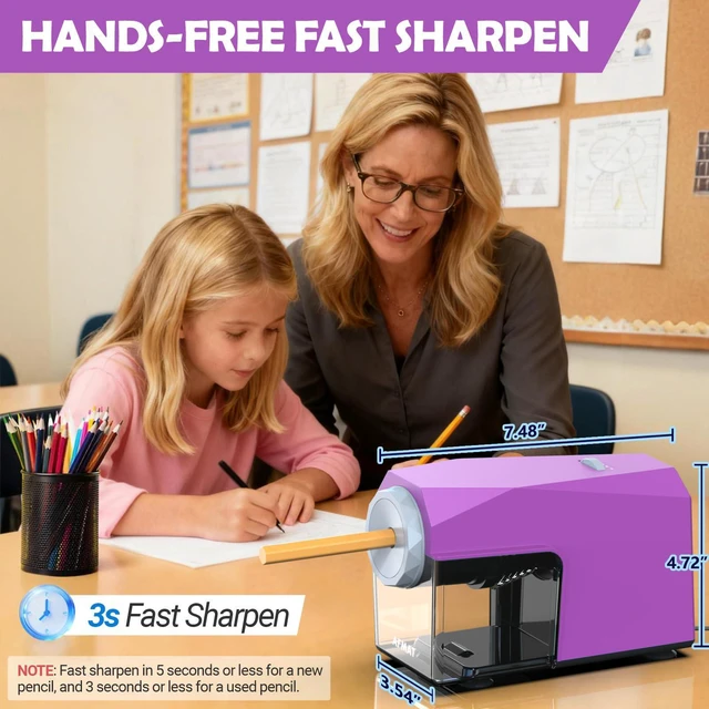 Alt view image 4 of 7 - Electric Pencil Sharpener, Fast & Hands-Free, 10K+ Uses, 5 Nibs, Fully Automatic Pencil Sharpener for Classroom, Heavy Duty Sharpeners for No.2/Jumbo/Colored Pencils (6.5-10.5mm) US Plug(120V)