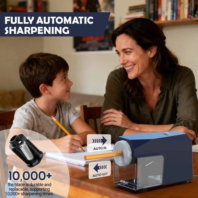 Alt view image 2 of 7 - Electric Pencil Sharpener, Fast & Hands-Free, 10K+ Uses, 5 Nibs, Fully Automatic Pencil Sharpener for Classroom, Heavy Duty Sharpeners for No.2/Jumbo/Colored Pencils (6.5-10.5mm) US Plug(120V)