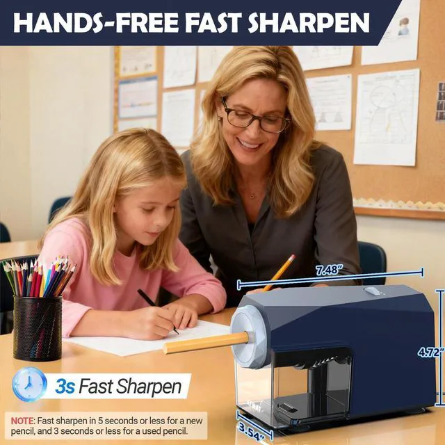Alt view image 4 of 7 - Electric Pencil Sharpener, Fast & Hands-Free, 10K+ Uses, 5 Nibs, Fully Automatic Pencil Sharpener for Classroom, Heavy Duty Sharpeners for No.2/Jumbo/Colored Pencils (6.5-10.5mm) US Plug(120V)