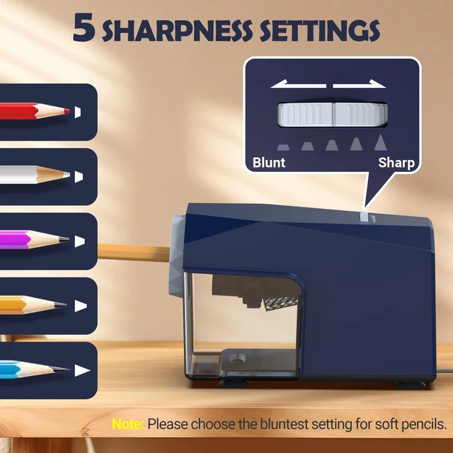 Alt view image 5 of 7 - Electric Pencil Sharpener, Fast & Hands-Free, 10K+ Uses, 5 Nibs, Fully Automatic Pencil Sharpener for Classroom, Heavy Duty Sharpeners for No.2/Jumbo/Colored Pencils (6.5-10.5mm) US Plug(120V)