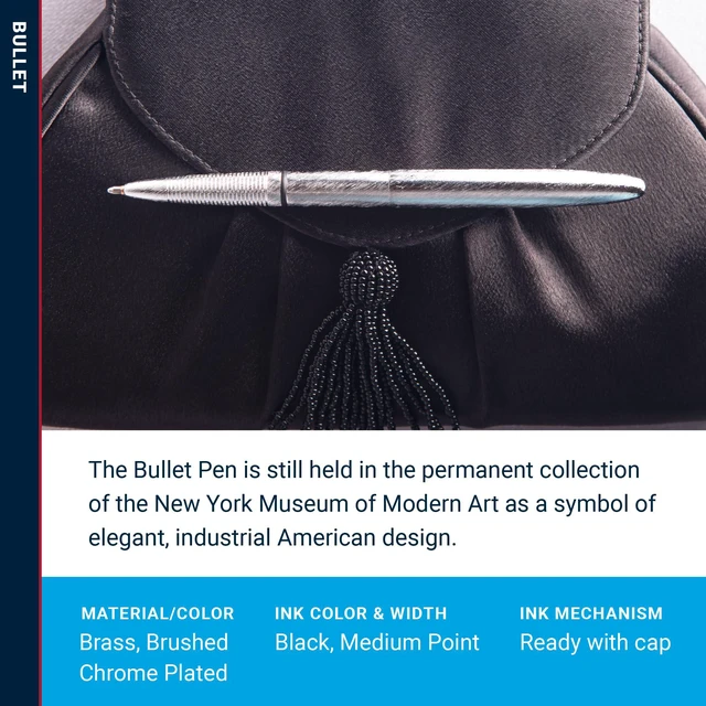 Alt view image 3 of 7 - Space Pen Brushed Chrome Pressurized Ballpoint Bullet Pen, Gift Box Compact Size, Writes Upside Down and in Extreme Temperatures, Smooth Black Ink, Medium Point, Made in the USA