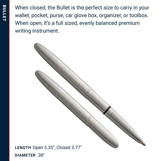 Alt view image 6 of 7 - Space Pen Brushed Chrome Pressurized Ballpoint Bullet Pen, Gift Box Compact Size, Writes Upside Down and in Extreme Temperatures, Smooth Black Ink, Medium Point, Made in the USA
