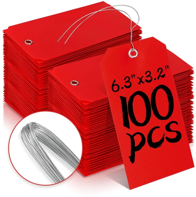 Main image of 100 Plastic Shipping Tags - Red, 6 1/4" x 3 1/8", Waterproof, Durable, Reinforcement Hole, Stacking Labels for Equipment Parts
