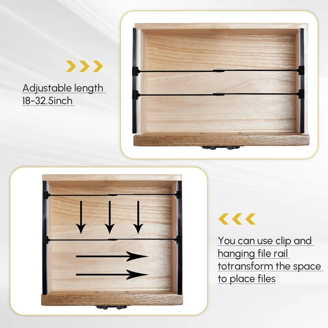 Alt view image 5 of 6 - 12 Pcs Metal Adjustable File Cabinet Rails Set, Black,18-32.5 Inch Include 8 Hanging File Rail Clips 4 Cabinet Dividers Bars Suitable for Cabinets with Drawer Thickness Less Than 1/8 Inch