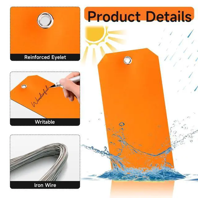 Alt view image 3 of 7 - AmazonBasics 100pc Plastic Shipping Tags - BrieFcase Wires, Blank with Reinforcement Hole, Orange, 6 1/4" x 3 1/8" Durable Waterproof Hang Tags