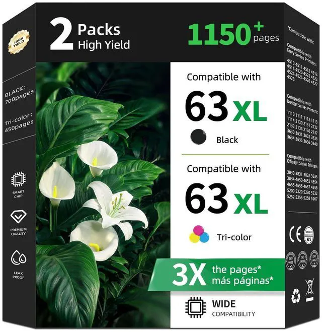 Main image of 63XL Ink Cartridge for HP 63 XL Black Color Replacement for 3830 4520 5255 Work for HP63 HP63XL for Printer Officejet 5258 4650 5200 5222 5121 4655 Deskjet 3632 3630 4652 5252 4510 3631 3634 2132 2130