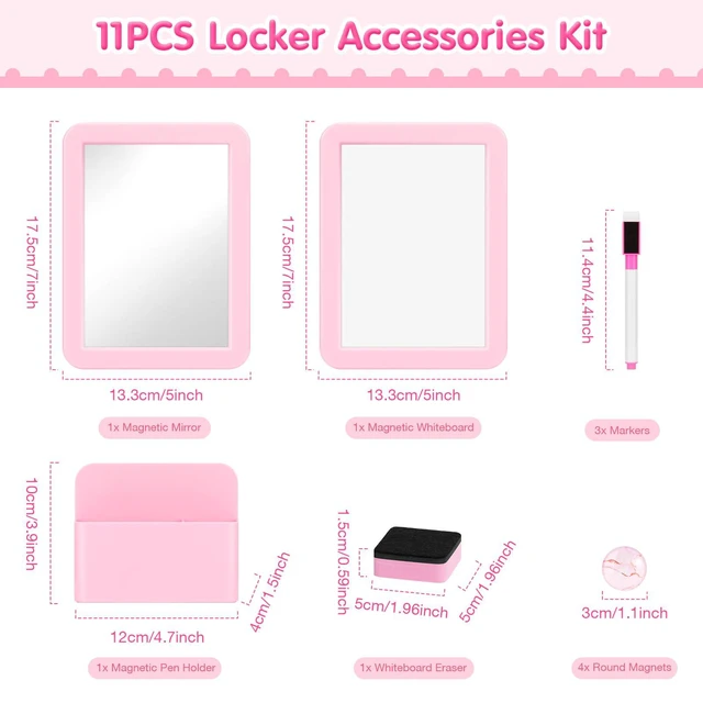 Alt view image 2 of 7 - Locker Accessories for Girls, School Supplies Lockers Decor locker decor accessories Includes magnetic mirror and whiteboard, 4 magnets, 3 markers, an eraser and a magnetic pen holder