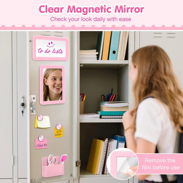 Alt view image 4 of 7 - Locker Accessories for Girls, School Supplies Lockers Decor locker decor accessories Includes magnetic mirror and whiteboard, 4 magnets, 3 markers, an eraser and a magnetic pen holder