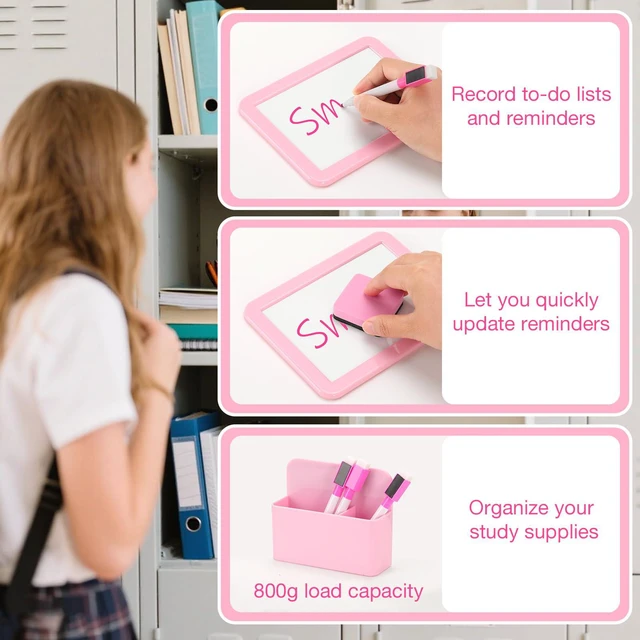 Alt view image 5 of 7 - Locker Accessories for Girls, School Supplies Lockers Decor locker decor accessories Includes magnetic mirror and whiteboard, 4 magnets, 3 markers, an eraser and a magnetic pen holder
