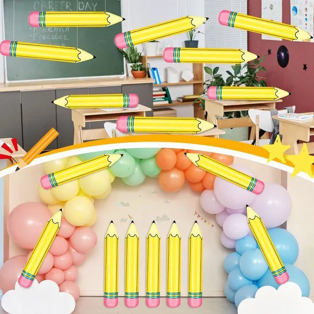 Alt view image 3 of 7 - 12 Pcs 27 Inch Giant Large Inflatable Pencil Back to School Graduation Decor Hanging Inflatable Pencil Classroom Decoration for Back to School Classroom Garden Room Birthday Party Decorations