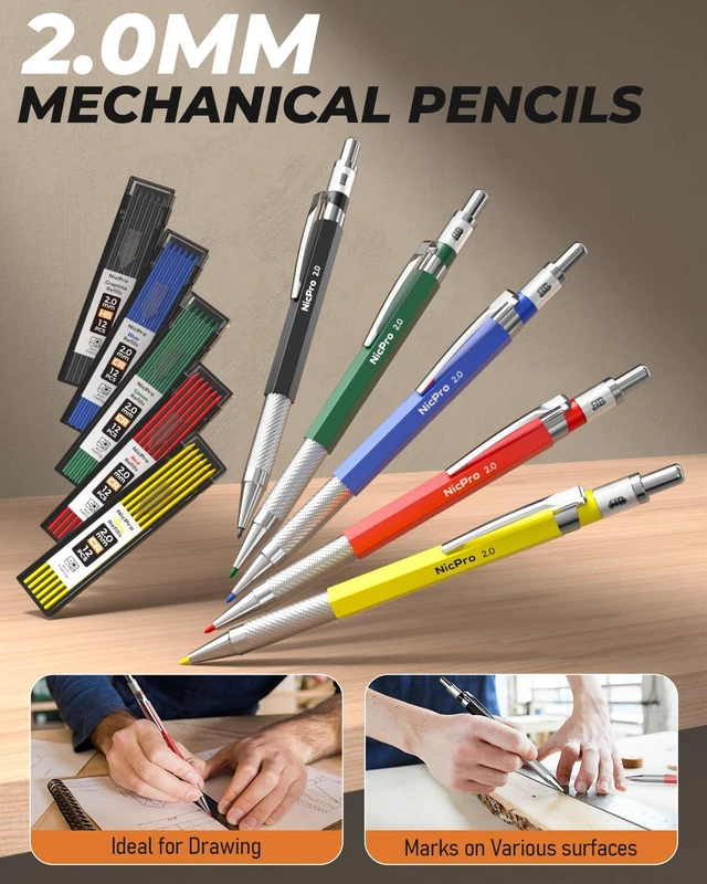 Alt view image 3 of 7 - 27 Pack Carpenter Pencils for Woodworking Construction Mechanical Pencil with 100 Refill, Automatic Center Punch, Carbide Scribe Carpenter Tool, Storage Case