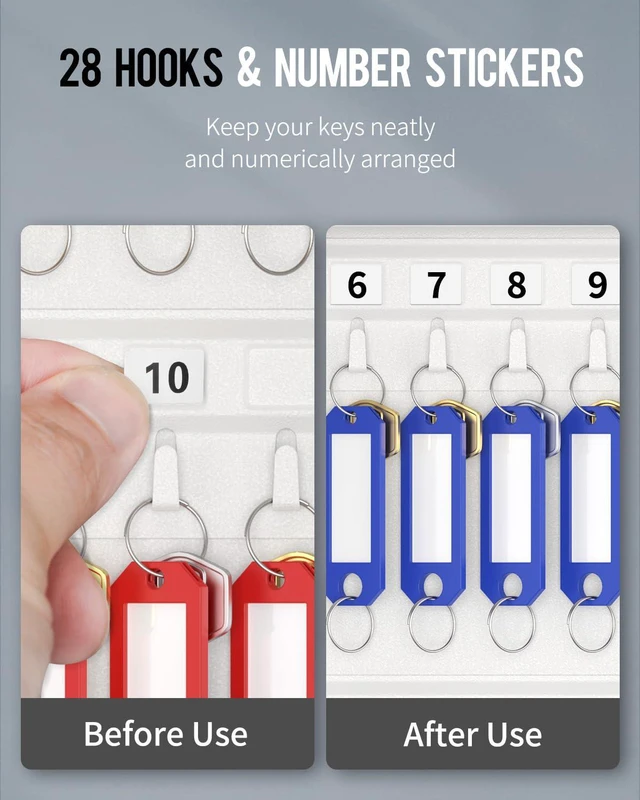 Alt view image 3 of 7 - 28 Position Key Cabinet with Key Lock Wall Mounted White Security Storage Box Steel Key Organizer with Colorful Key Tag Labels Stickers and Hooks