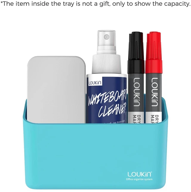 Alt view image 6 of 7 - Magnetic & Adhesive Marker Holder, Whiteboard Accessory Tray,Skyblue 5.3" × 2.2", Holds 1 Eraser and 8 Markers, Supports up to 3.3 lb, 2 Mounting Options, Fits Glass and Refrigerators