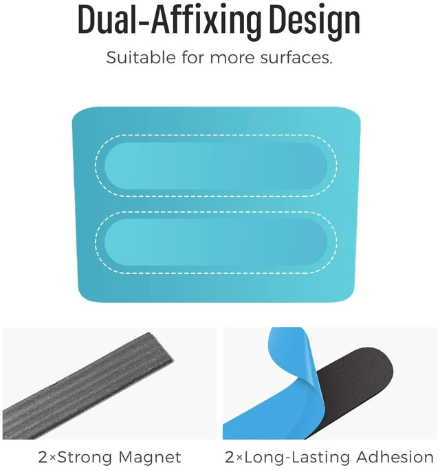 Alt view image 7 of 7 - Magnetic & Adhesive Marker Holder, Whiteboard Accessory Tray,Skyblue 5.3" × 2.2", Holds 1 Eraser and 8 Markers, Supports up to 3.3 lb, 2 Mounting Options, Fits Glass and Refrigerators