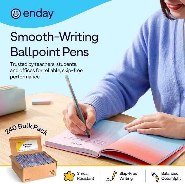 Alt view image 2 of 7 - Black Pens Ballpoint, Long Lasting Black Ink Pens Bulk 240 Pack, Smooth and Consistent Writing Pens, Medium Point (1.0mm) Ball Point Pens Black, Flexible Round Barrel for Writing Comfort