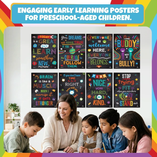 Alt view image 3 of 7 - 8 Pack 12x16 Educational Motivational Posters for Classroom Positive Inspirational chart Preschool Learning Charts That Transform Walls Into Daily Teaching Tools