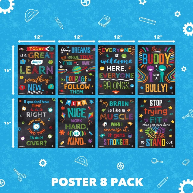Alt view image 2 of 7 - 8 Pack 12x16 Educational Motivational Posters for Classroom Positive Inspirational chart Preschool Learning Charts That Transform Walls Into Daily Teaching Tools