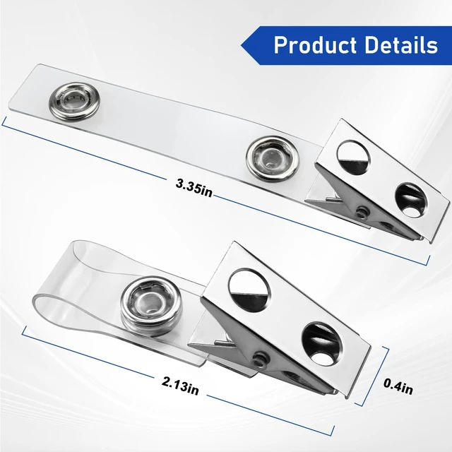 Alt view image 3 of 7 - 400Pcs Premium Metal Badge Clips with Clear PVC Straps ID Badge Clips for ID Cards, Badge Holders, Name Tags, Work Badges