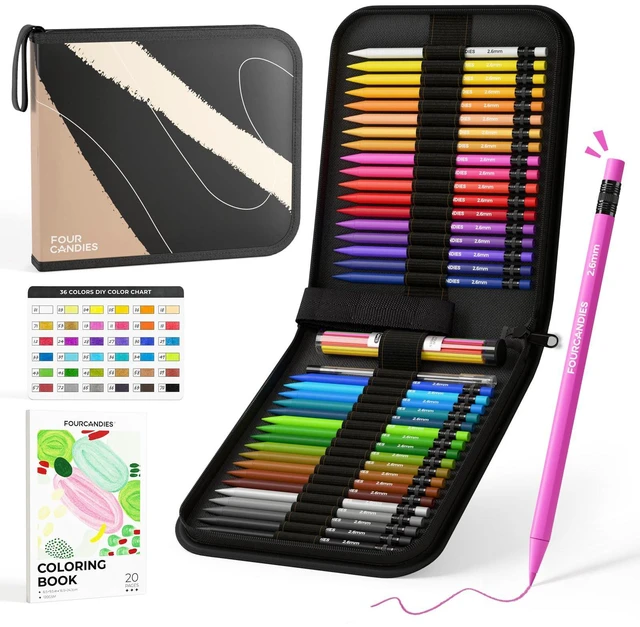 Main image of Colored Mechanical Pencils with Coloring Book 36 Colors Refillable 2.6mm Thick Lead, Pencil Case & Sharpener, No Sharpening, Art Supplies Kit for Coloring, Sketching & Crafts