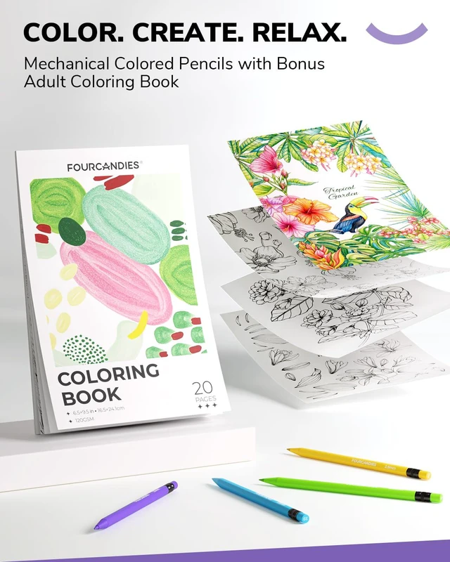 Alt view image 6 of 7 - Colored Mechanical Pencils with Coloring Book 36 Colors Refillable 2.6mm Thick Lead, Pencil Case & Sharpener, No Sharpening, Art Supplies Kit for Coloring, Sketching & Crafts