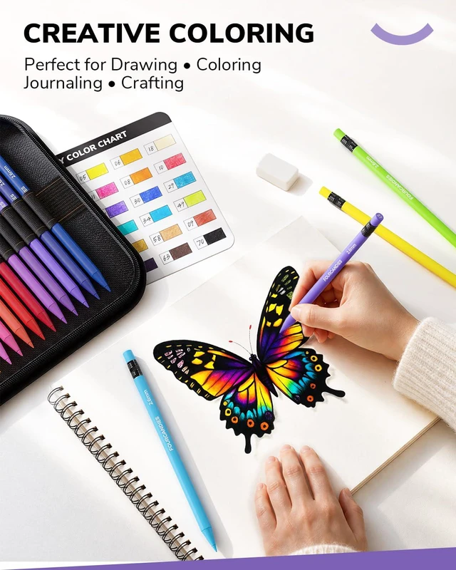Alt view image 7 of 7 - Colored Mechanical Pencils with Coloring Book 36 Colors Refillable 2.6mm Thick Lead, Pencil Case & Sharpener, No Sharpening, Art Supplies Kit for Coloring, Sketching & Crafts