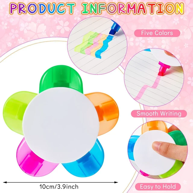 Alt view image 2 of 7 - 18 Pieces Petals Highlighters Assorted Colors 5 in 1, Back to School Flower Shape Watercolor Fluorescent Pens, for Office School Stationery Aesthetic Supplies, 5 Colors