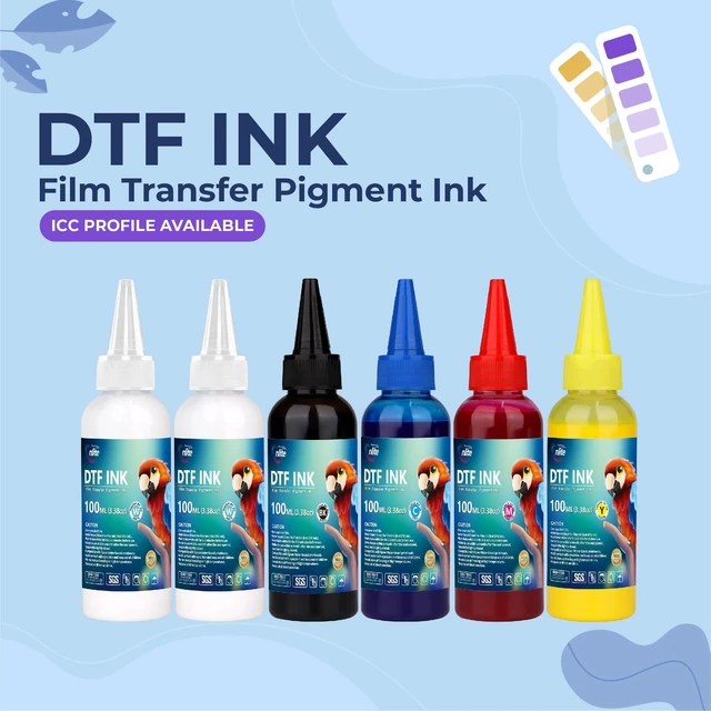 Alt view image 2 of 6 - DTF Ink 100ML Combo Pack, Premium Pigment Ink for PET Film Heat Transfer Printing, Refill for DTF Printer with printhead DX5 DX7 5113 XP600 I3200 4720 TX800, 2W+1B+1C+1M+1Y