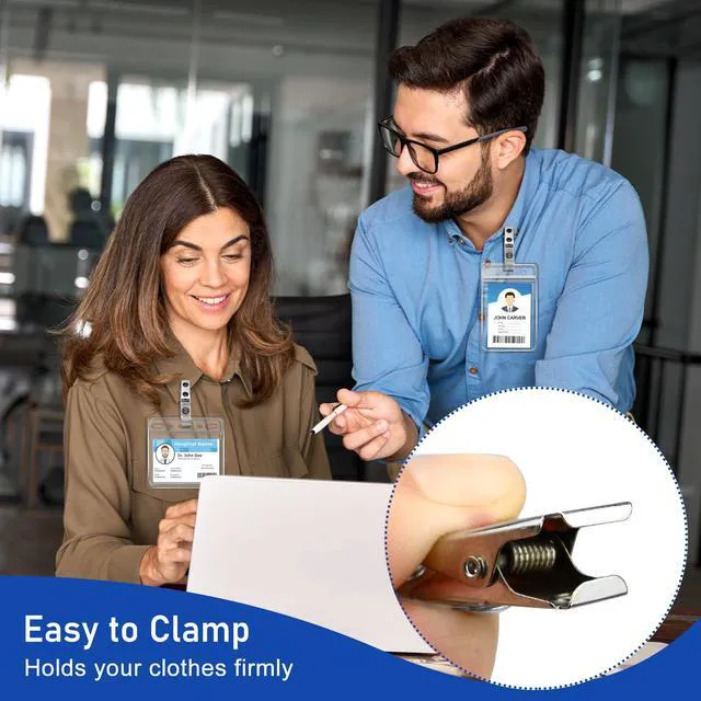 Alt view image 6 of 7 - 400Pcs Premium Metal Badge Clips with Clear PVC Straps ID Badge Clips for ID Cards, Badge Holders, Name Tags, Work Badges