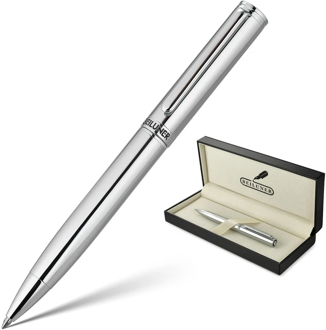 Main image of Silver Gel Pen - Luxury Featuring Bright Chrome Finishes, Black Ink Refill, Best Pen Gift Set for Men & Women, Business Signature, Executive, Office Retractable,Nice Fancy Designer Pens