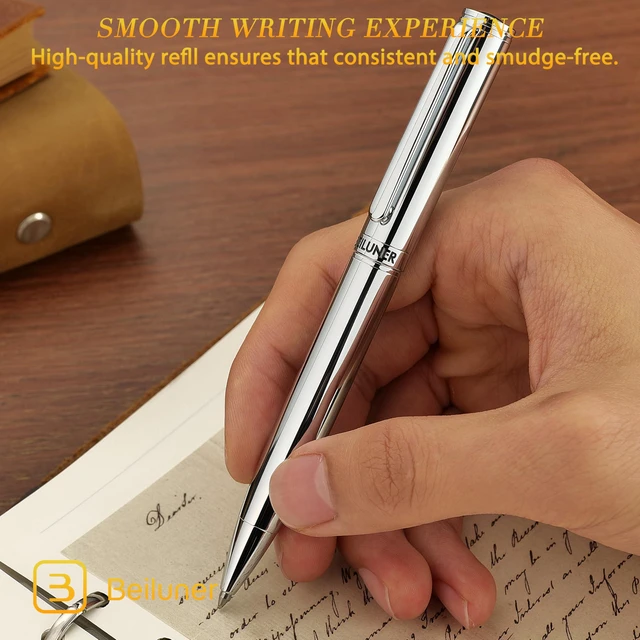 Alt view image 4 of 7 - Silver Gel Pen - Luxury Featuring Bright Chrome Finishes, Black Ink Refill, Best Pen Gift Set for Men & Women, Business Signature, Executive, Office Retractable,Nice Fancy Designer Pens