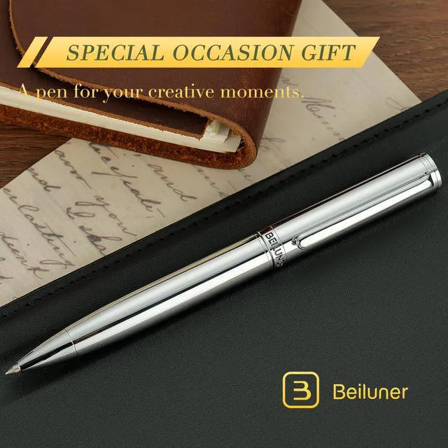 Alt view image 6 of 7 - Silver Gel Pen - Luxury Featuring Bright Chrome Finishes, Black Ink Refill, Best Pen Gift Set for Men & Women, Business Signature, Executive, Office Retractable,Nice Fancy Designer Pens