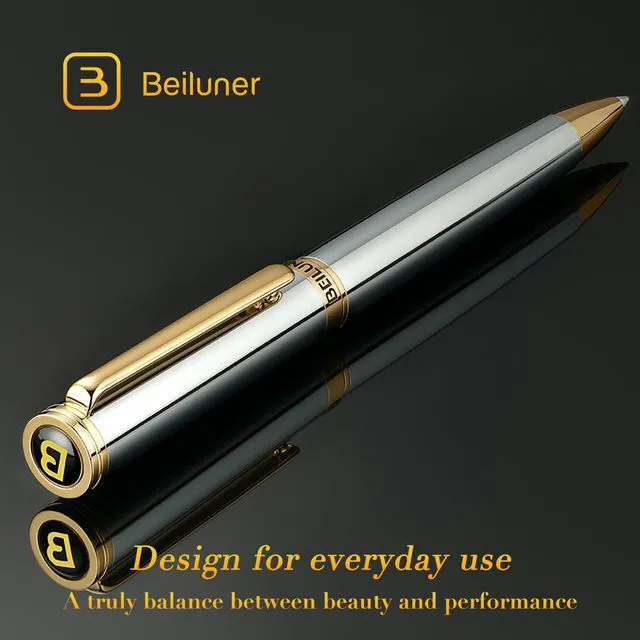 Alt view image 2 of 7 - Silver Gold Gel Pen - Luxury Featuring sophisticated chrome finishes, with 24K Gold Accents, Best Pen Gift Set for Men & Women, Business Signature, Executive, Office Retractable Pens