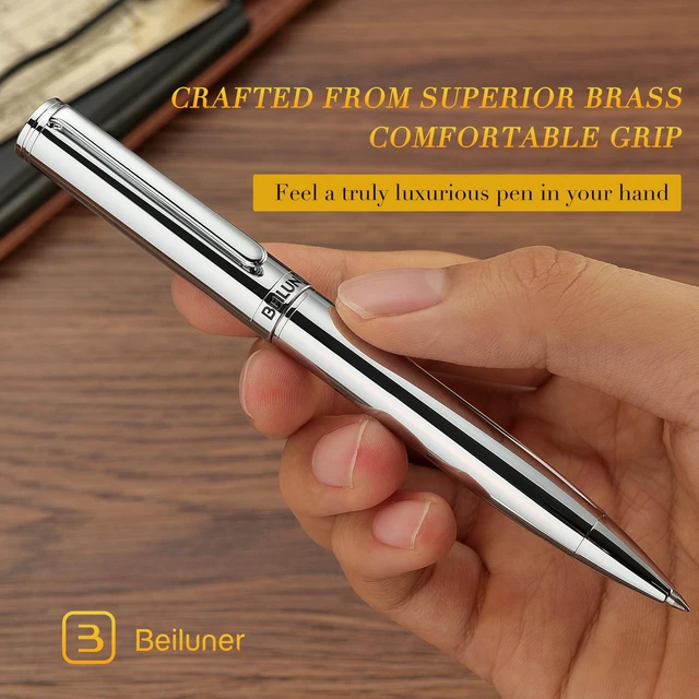 Alt view image 7 of 7 - Silver Gel Pen - Luxury Featuring Bright Chrome Finishes, Black Ink Refill, Best Pen Gift Set for Men & Women, Business Signature, Executive, Office Retractable,Nice Fancy Designer Pens