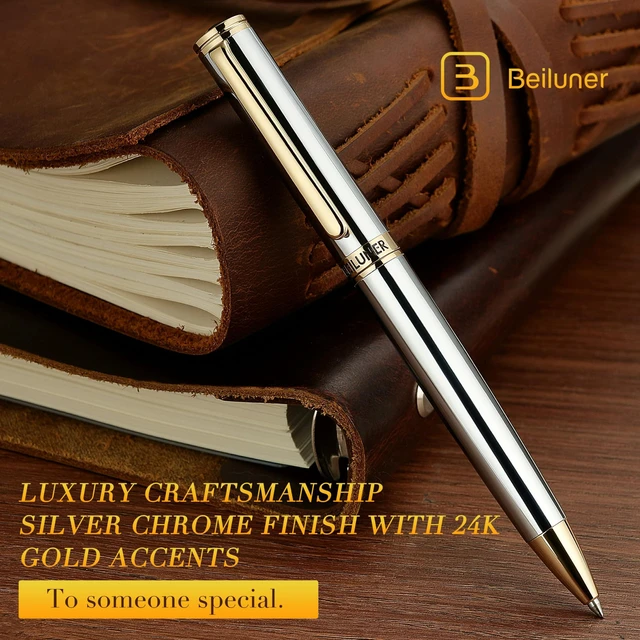 Alt view image 3 of 7 - Silver Gold Gel Pen - Luxury Featuring sophisticated chrome finishes, with 24K Gold Accents, Best Pen Gift Set for Men & Women, Business Signature, Executive, Office Retractable Pens