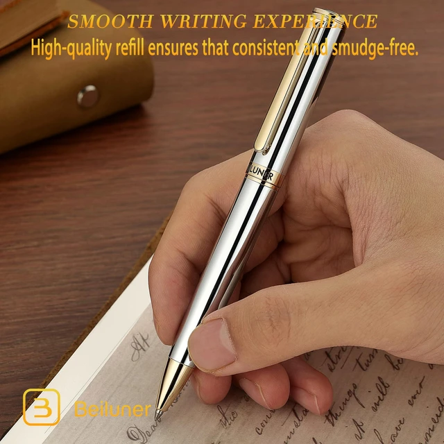 Alt view image 4 of 7 - Silver Gold Gel Pen - Luxury Featuring sophisticated chrome finishes, with 24K Gold Accents, Best Pen Gift Set for Men & Women, Business Signature, Executive, Office Retractable Pens