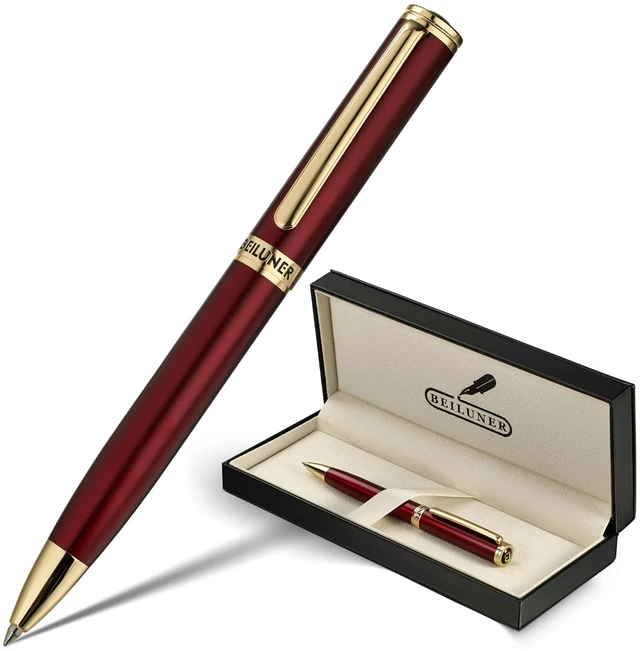 Main image of Red Lacquer Gel Pen With 24K Gold Finish, Retractable Pens, Gift Pen Set, Professional, Elegant, Writing, Executive, Office, Nice Fancy Designer, Perfect for Men and Women