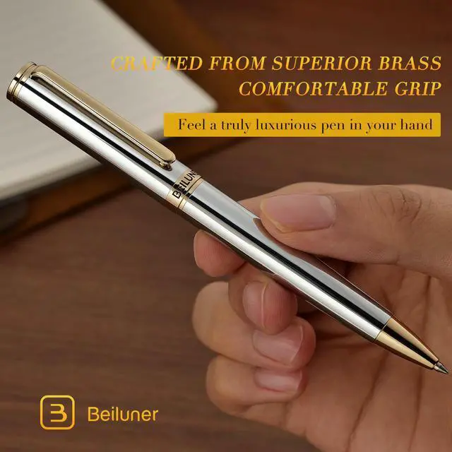 Alt view image 7 of 7 - Silver Gold Gel Pen - Luxury Featuring sophisticated chrome finishes, with 24K Gold Accents, Best Pen Gift Set for Men & Women, Business Signature, Executive, Office Retractable Pens