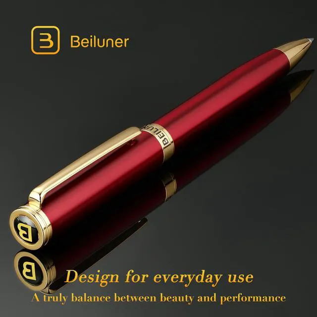 Alt view image 2 of 7 - Red Lacquer Gel Pen With 24K Gold Finish, Retractable Pens, Gift Pen Set, Professional, Elegant, Writing, Executive, Office, Nice Fancy Designer, Perfect for Men and Women